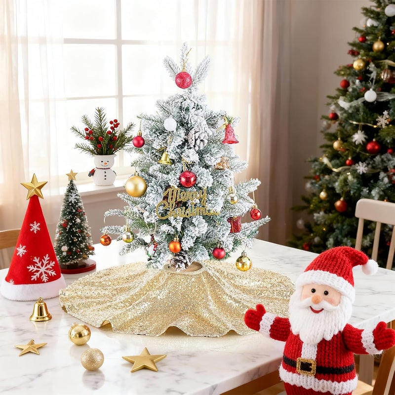 BCOOL Christmas Tree Skirt 24 Round Champagne Small Tree Skirt Sparkle Xmas Ornaments New Years Party Indoor Outdoor Decorations - Image 3